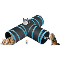 Cat Tunnel Tube Cat Tunnels for Indoor Cats 3 Way Collapsible, Kitten Tunnel Bored Cat Pet Toys with Peek Hole Ball for Kitty, Puppy, Rabbit