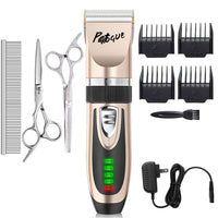 PetVogue Cordless Low Noise Professional Rechargeable Hair Trimmer Shaver Clippers with Comb Guides Scissors Grooming Tool Kit for Dogs, Cats and Other Hairy Animals (Blue)